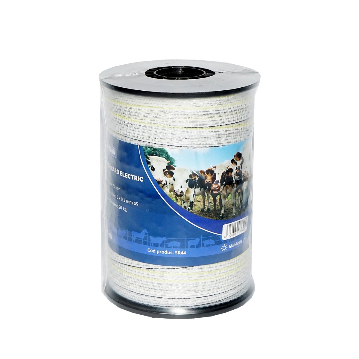 Rola banda alb-galben-negru, latime 20mm 5x0.3mm SS lungime 200m gard electric Baisan